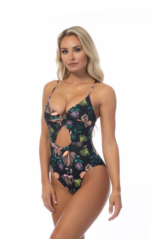 BLACK FLORAL CUTOUT ONE PIECE SWIMSUIT - Chaelisa's New Jammies