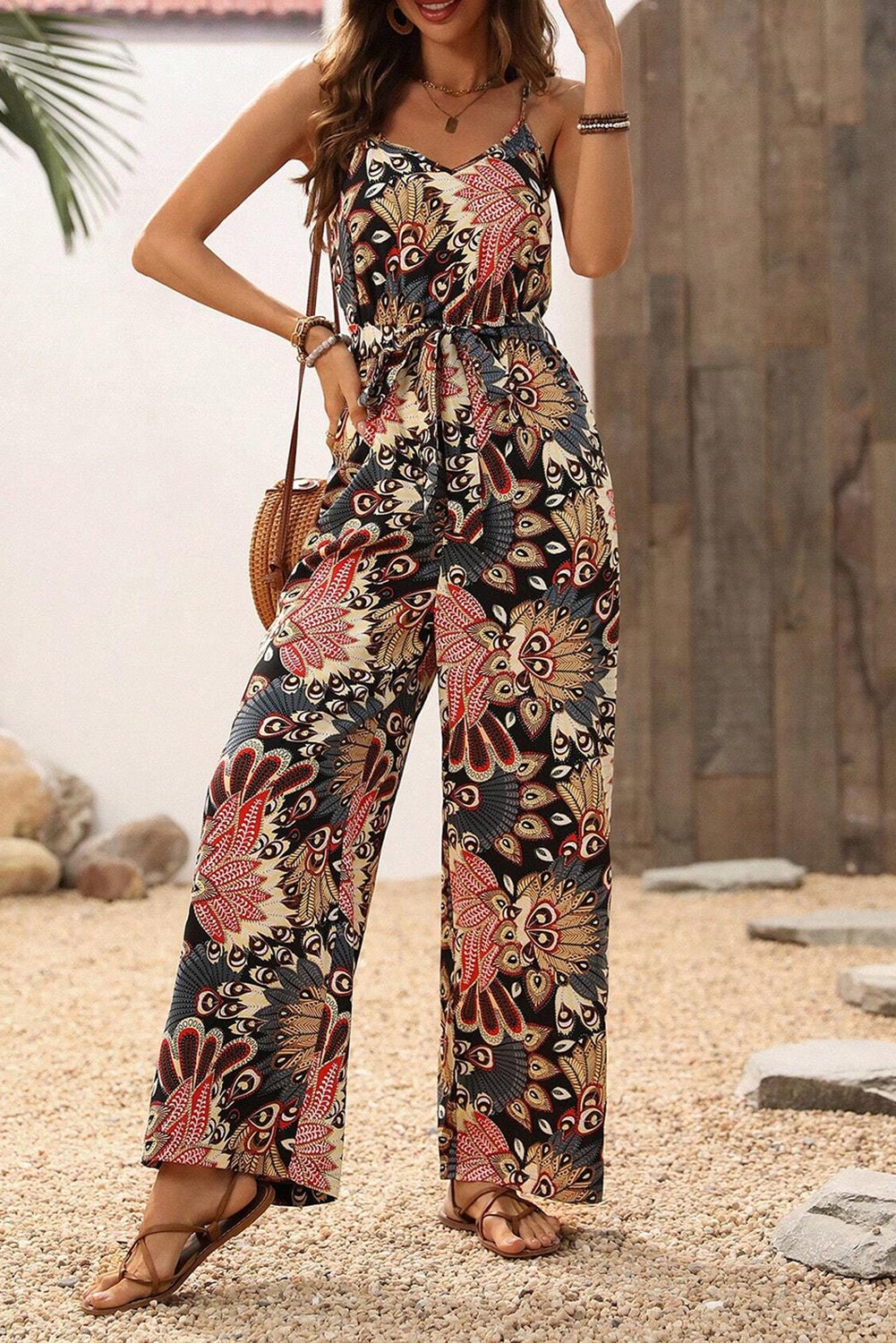 Black Floral Print Belted Sleeveless Wide Leg Jumpsuit - Chaelisa's New Jammies