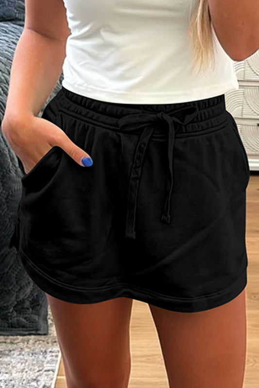 Black French Terry Drawstring Mini Skort with Pockets - Chaelisa's New Jammies