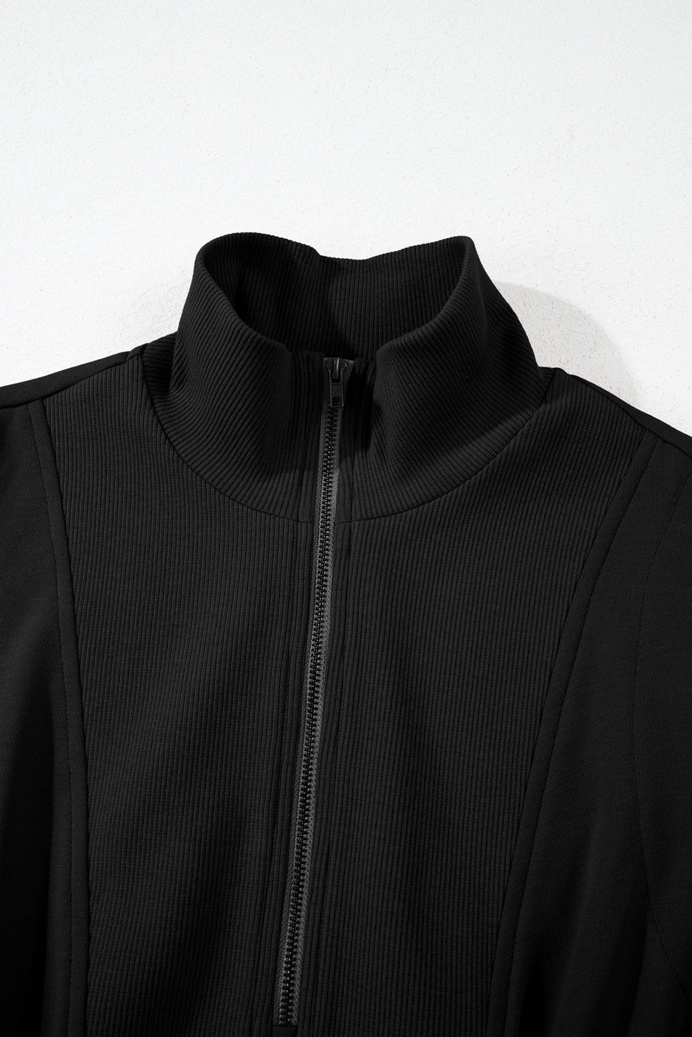 Black French Terry Zipped Collar Sleeveless Drawstring Waist Mini Dress - Chaelisa's New Jammies