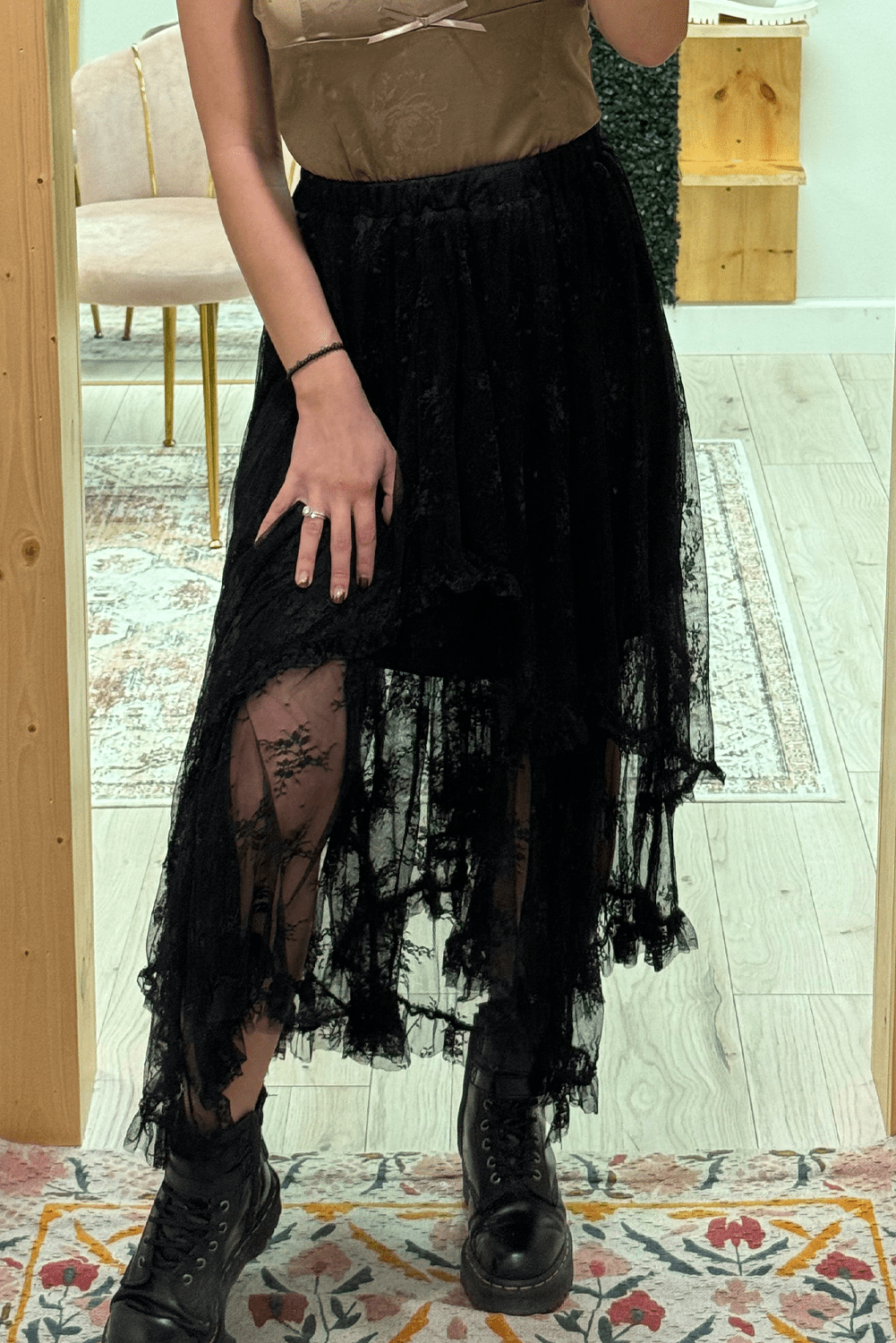 Black Lace Cascading Tiered High Waist Maxi Skirt - Chaelisa's New Jammies
