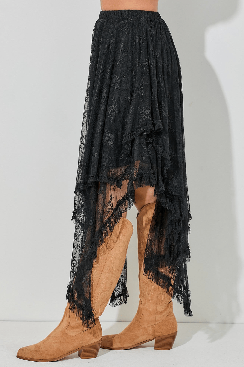 Black Lace Cascading Tiered High Waist Maxi Skirt - Chaelisa's New Jammies