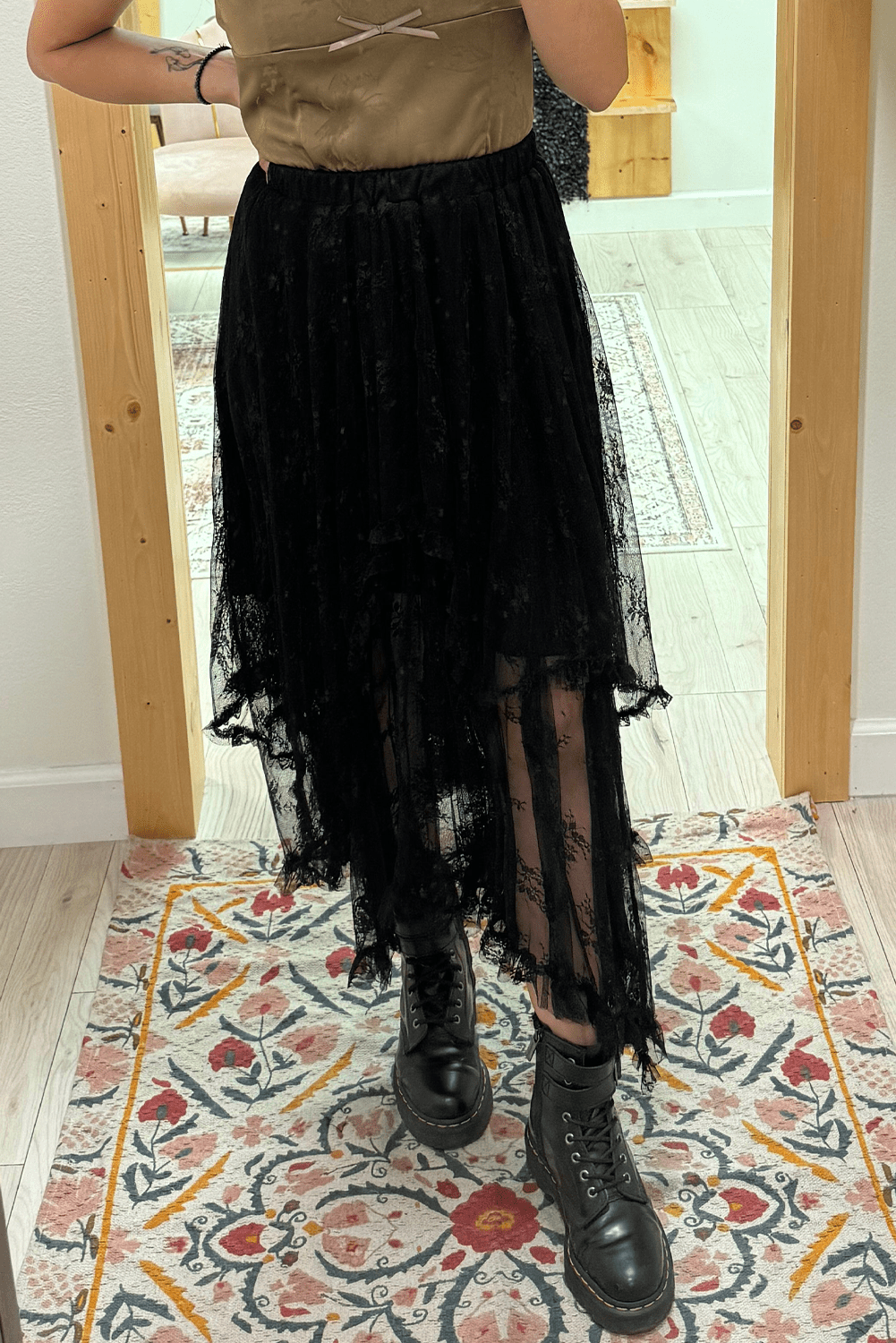Black Lace Cascading Tiered High Waist Maxi Skirt - Chaelisa's New Jammies