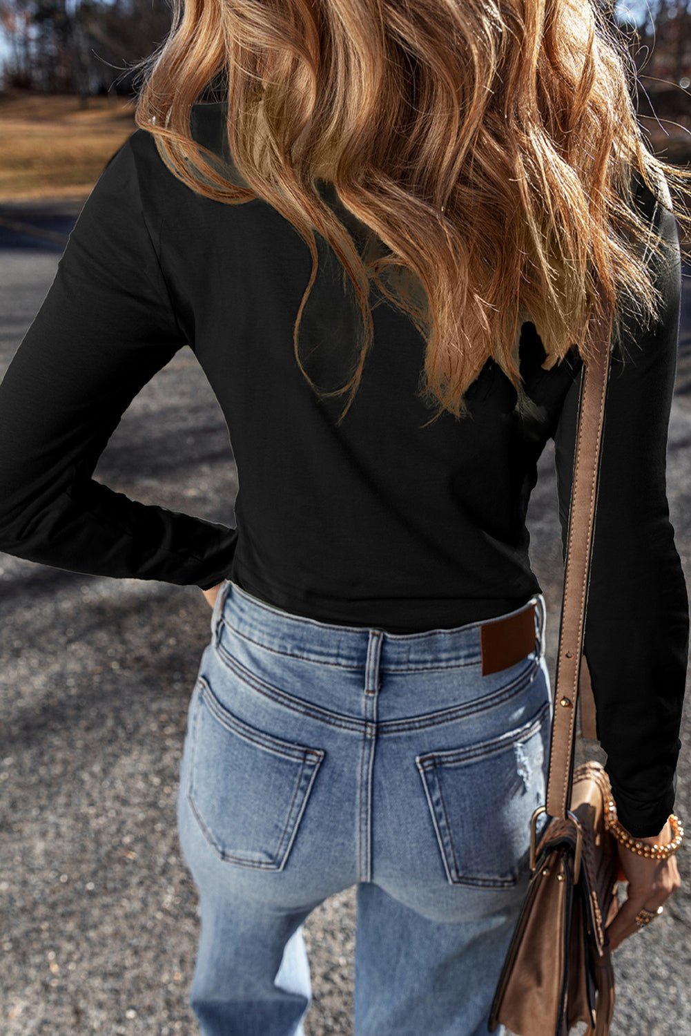 Black Long Sleeve Buttons V Neck Slim Fit Top - Chaelisa's New Jammies