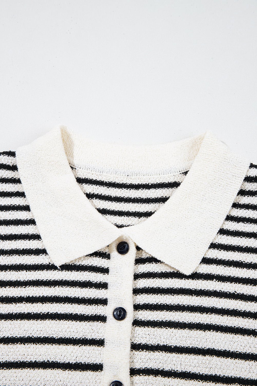 Black Mixed Striped Print Half Placket Collared Cap Sleeve Bodycon Sweater Dress - Chaelisa's New Jammies