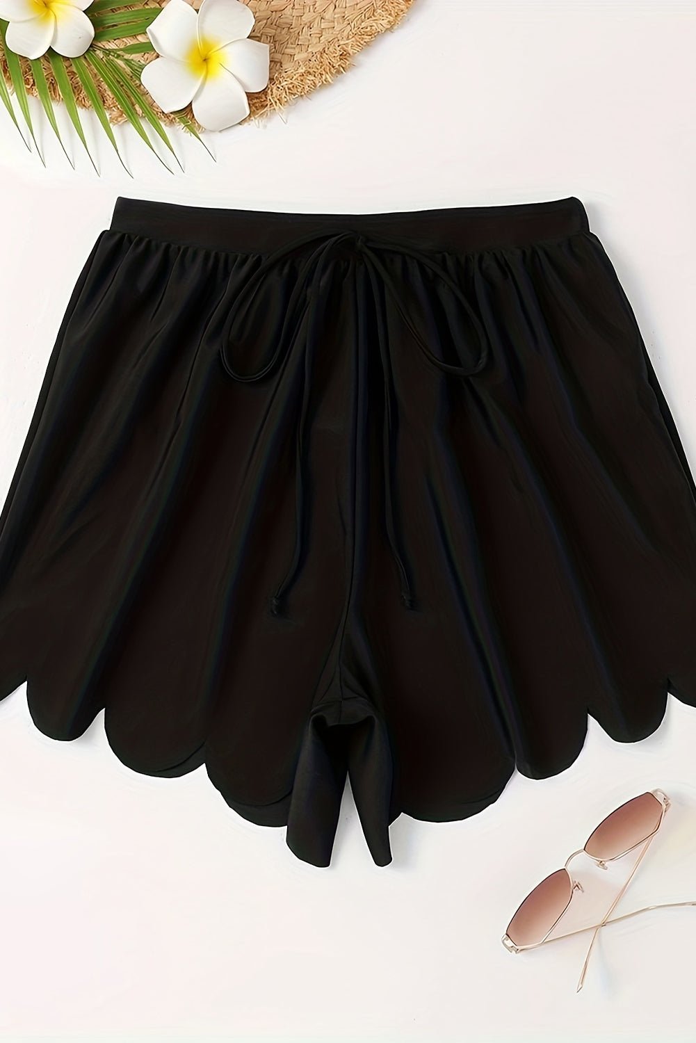 Black Scalloped Trim Beach Shorts - Chaelisa's New Jammies