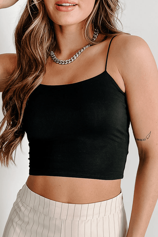 Black Spaghetti Strap Skinny Fit Cropped Tank Top - Chaelisa's New Jammies