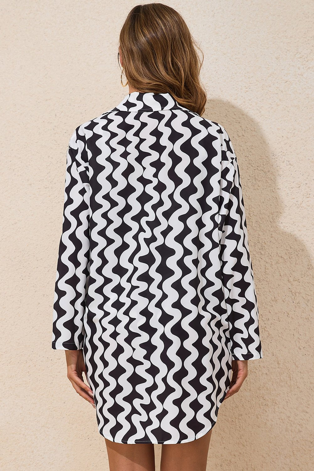 Black Stripe Print Loose Fit Open Front Beach Cover Up - Chaelisa's New Jammies
