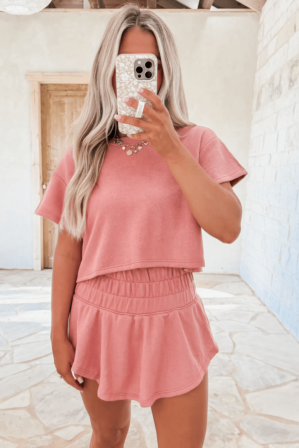 Blossom 2pcs Cropped Tee and Ruffle High Waist Skort Set - Chaelisa's New Jammies
