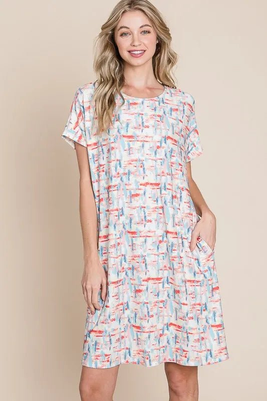 BOMBOM Printed Round Neck Short Sleeve Tee Dress - Chaelisa's New Jammies