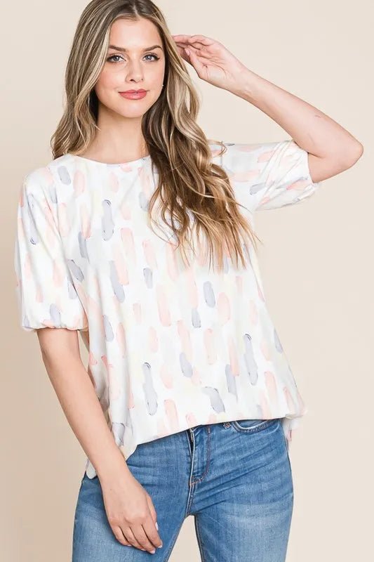 BOMBOM Round Neck Puff Short Sleeve Blouse - Chaelisa's New Jammies