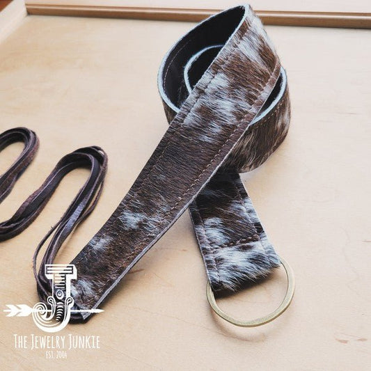 Brown&White Hide Leather Belt w/ Leather Fringe - Chaelisa's New Jammies