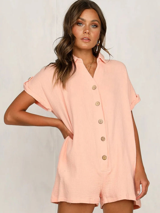 Button Front Short Sleeve Romper - Chaelisa's New Jammies