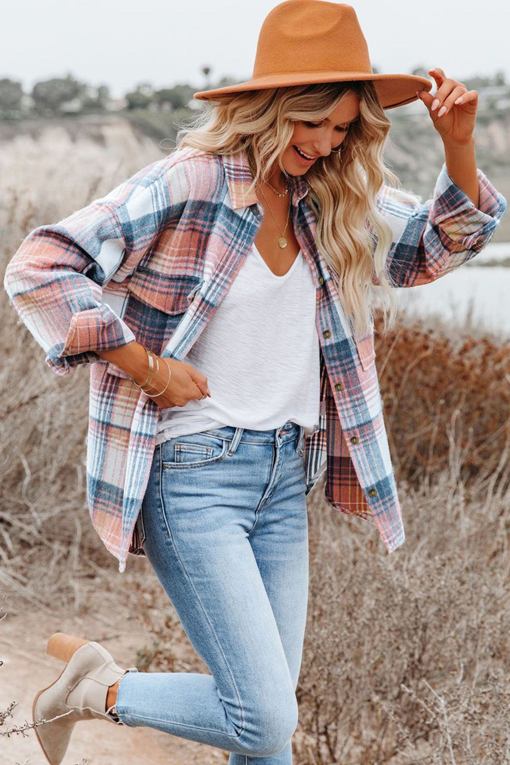 Pink Black/Pink Plaid Flap Pockets Shacket-Chaelisa's New Jammies