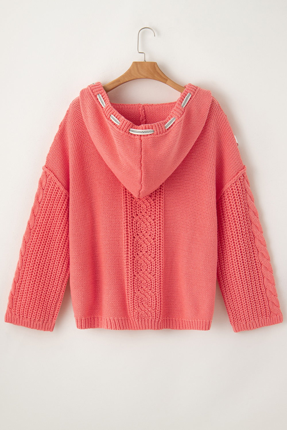 Drawstring Cable-Knit Hooded Sweater-Chaelisa's New Jammies