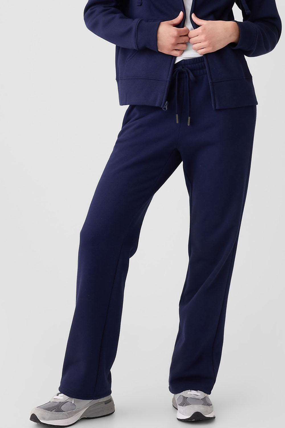 Navy Blue Solid Color Fleece Lined Drawstring Waist Casual Pants-Chaelisa's New Jammies