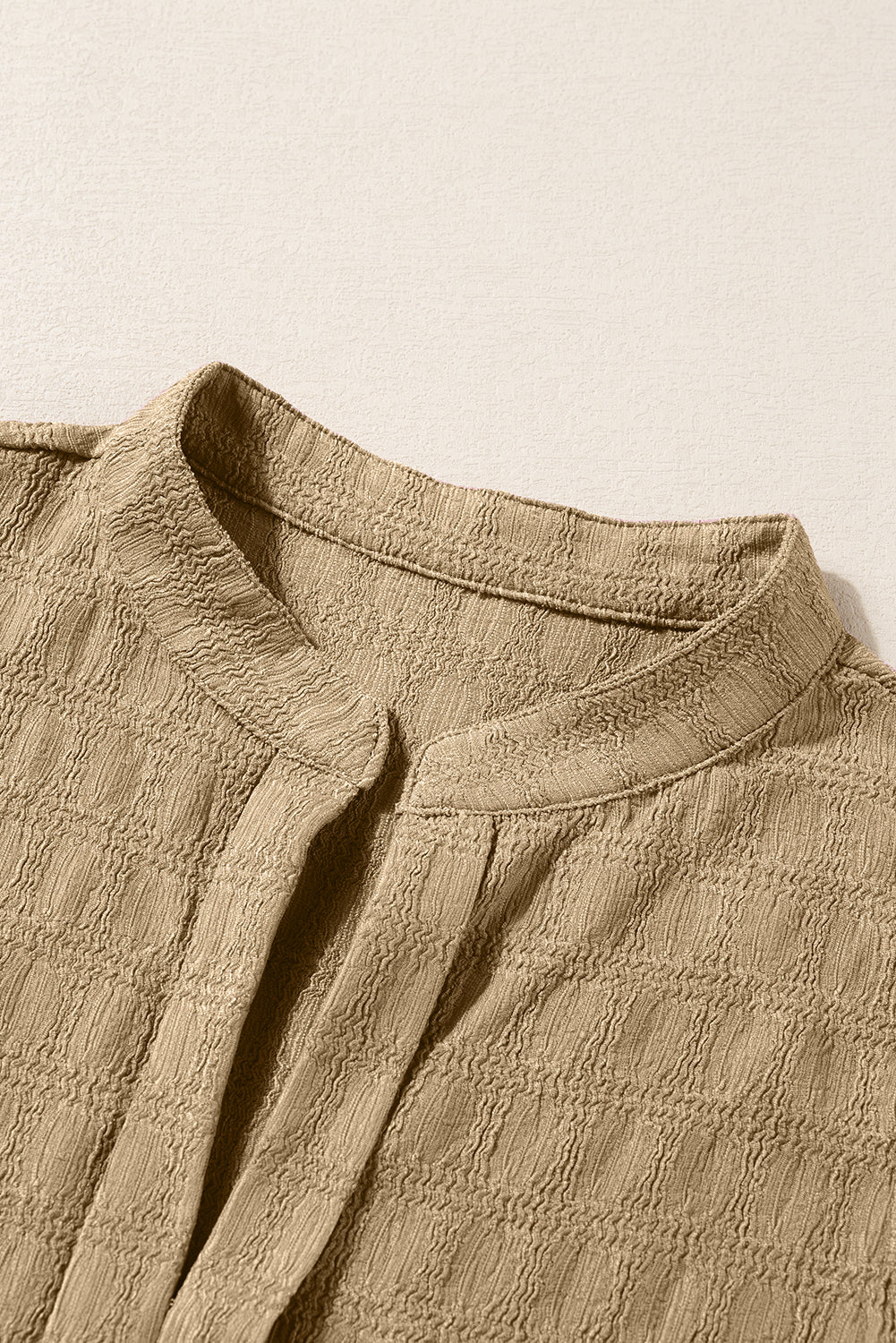 Light French Beige Lattice Textured Split Neck Tank Top-Chaelisa's New Jammies