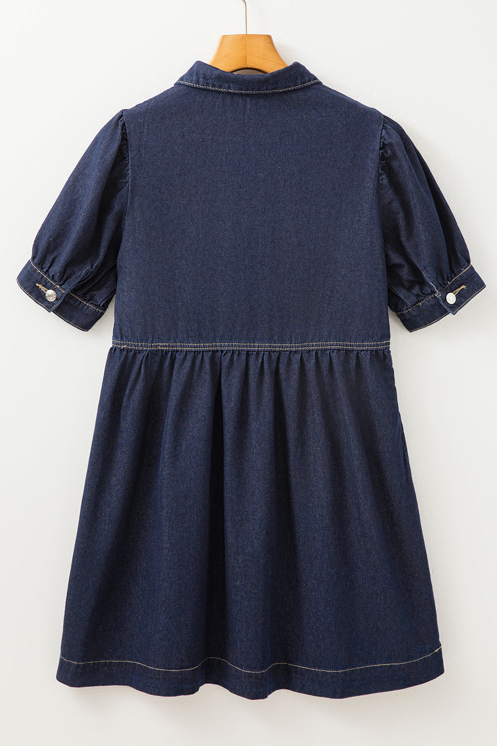 Dirty blue Zipped up Bodice Collared Short Puff Sleeve Denim Dress-Chaelisa's New Jammies