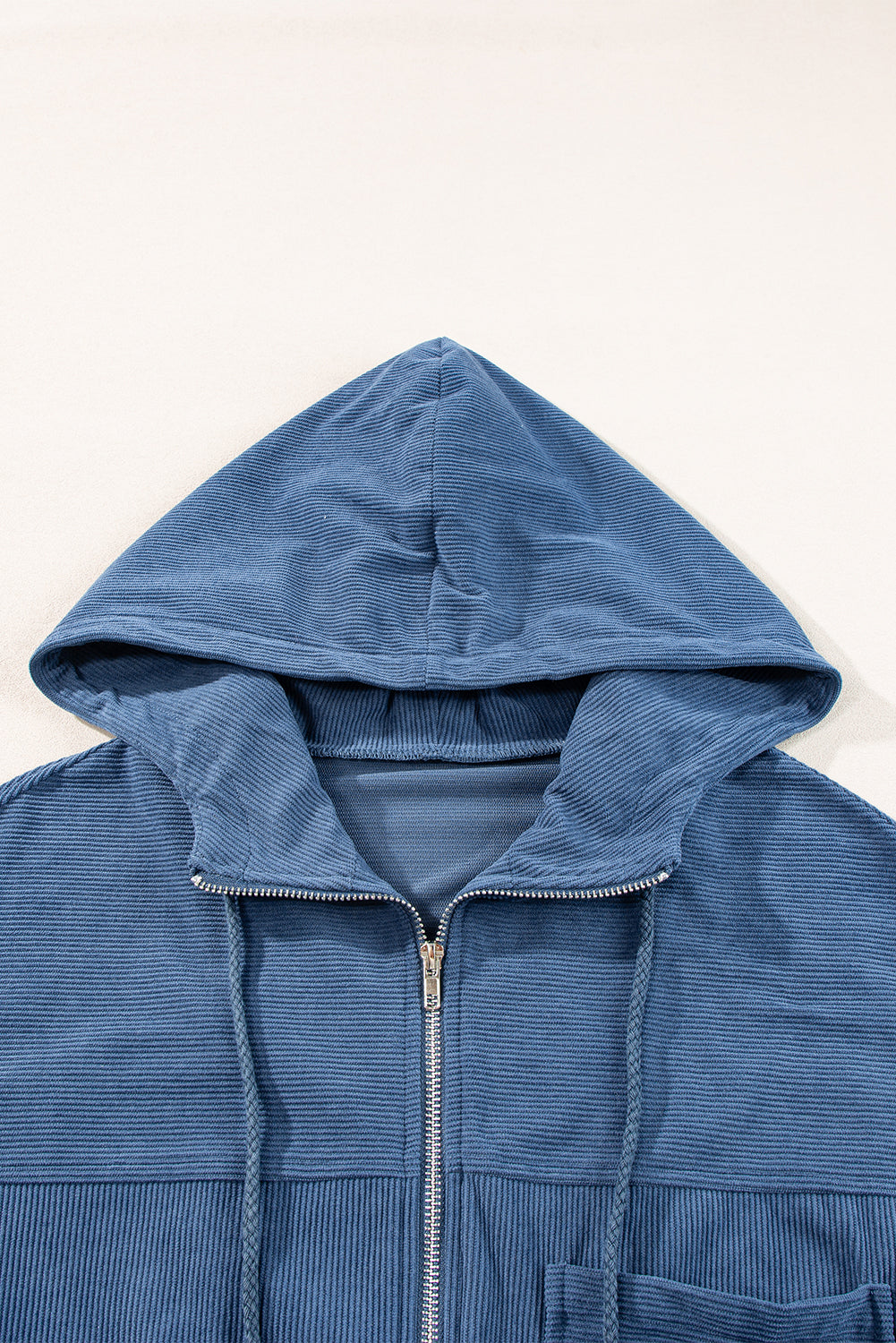 Real Teal Corduroy Drawstring Hooded Pocket Zip Up Jacket-Chaelisa's New Jammies