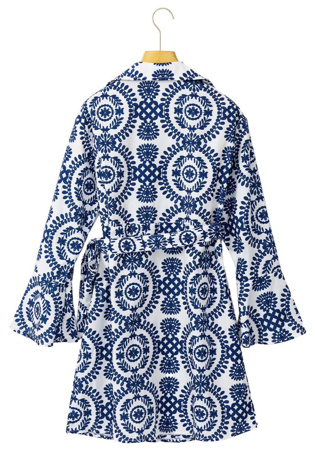 Blue Floral Print V Neck Wrapped Knot Long Sleeve Dress-Chaelisa's New Jammies