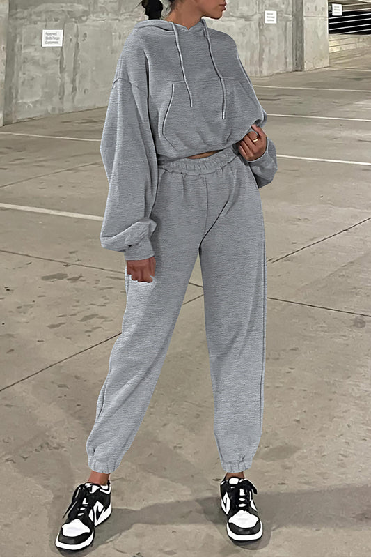 Gray Solid Drop Shoulder Hoodie and Joggers Activewear Set-Chaelisa's New Jammies