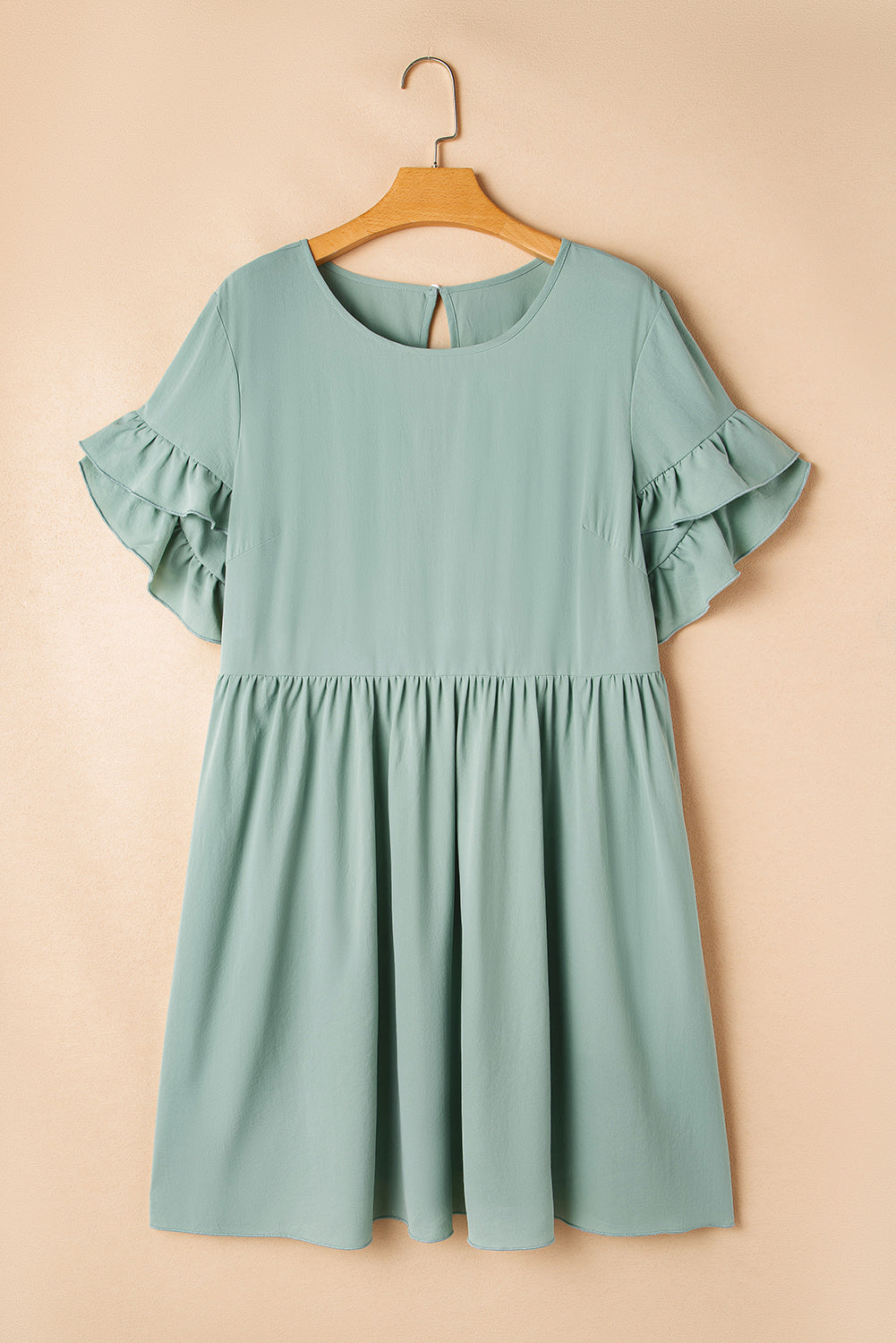 Grass Green Ruffle Trim Short Sleeve Plus Size Flared Mini Dress-Chaelisa's New Jammies