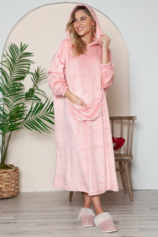 Double Take Full Size Pocketed Hooded Midi Lounge Dress-Chaelisa's New Jammies