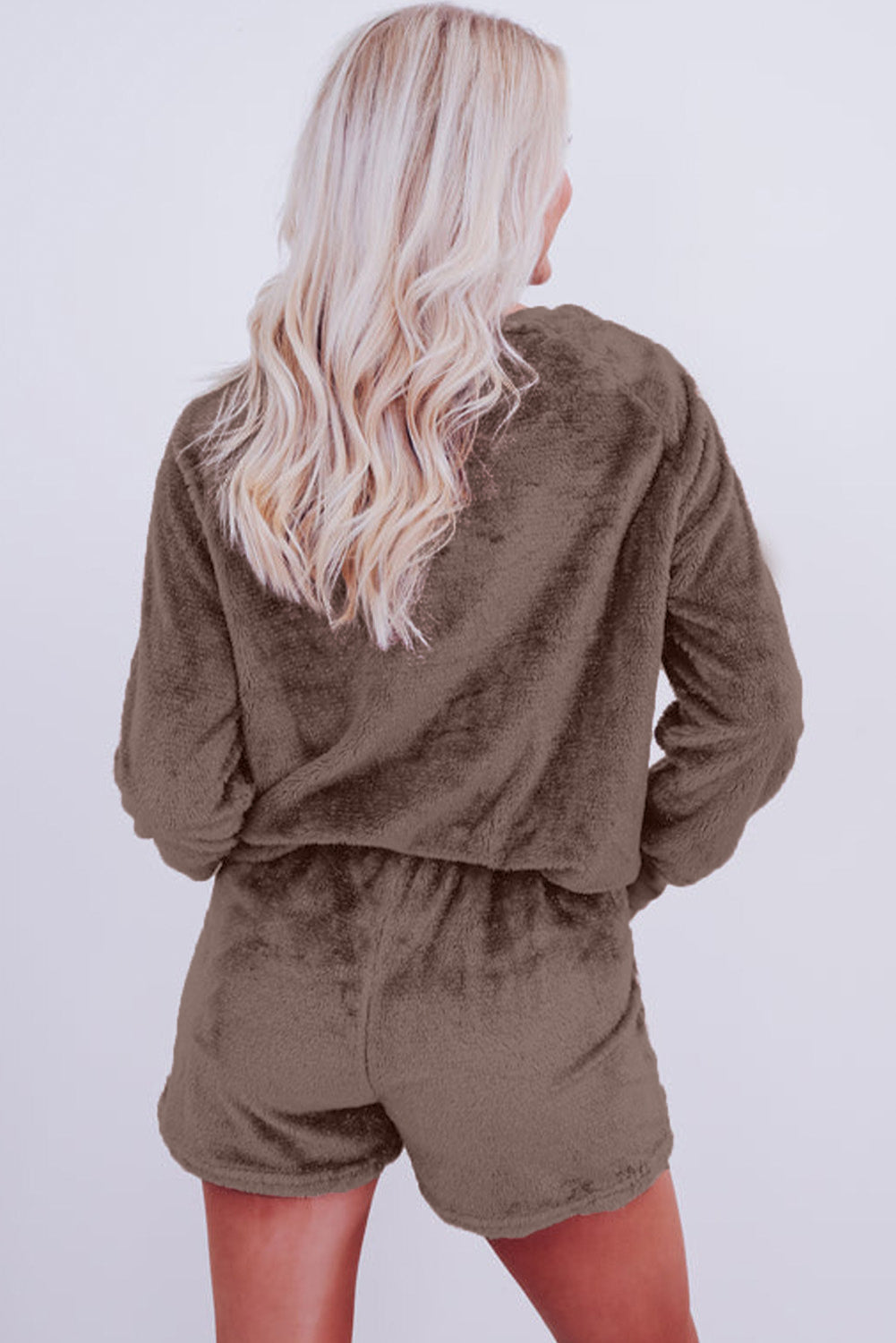 Coffee Solid Loose Fit Two Piece Fleece Lounge Set-Chaelisa's New Jammies
