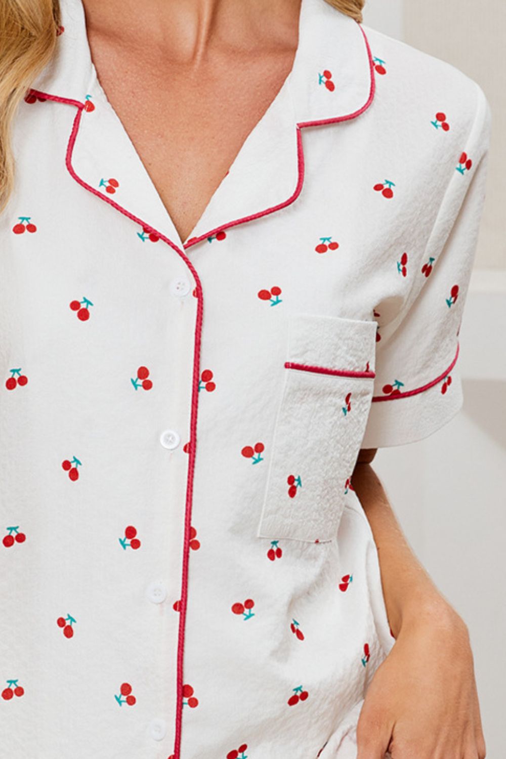 Cheery Print Collared Neck Top and Shorts Lounge Set-Chaelisa's New Jammies