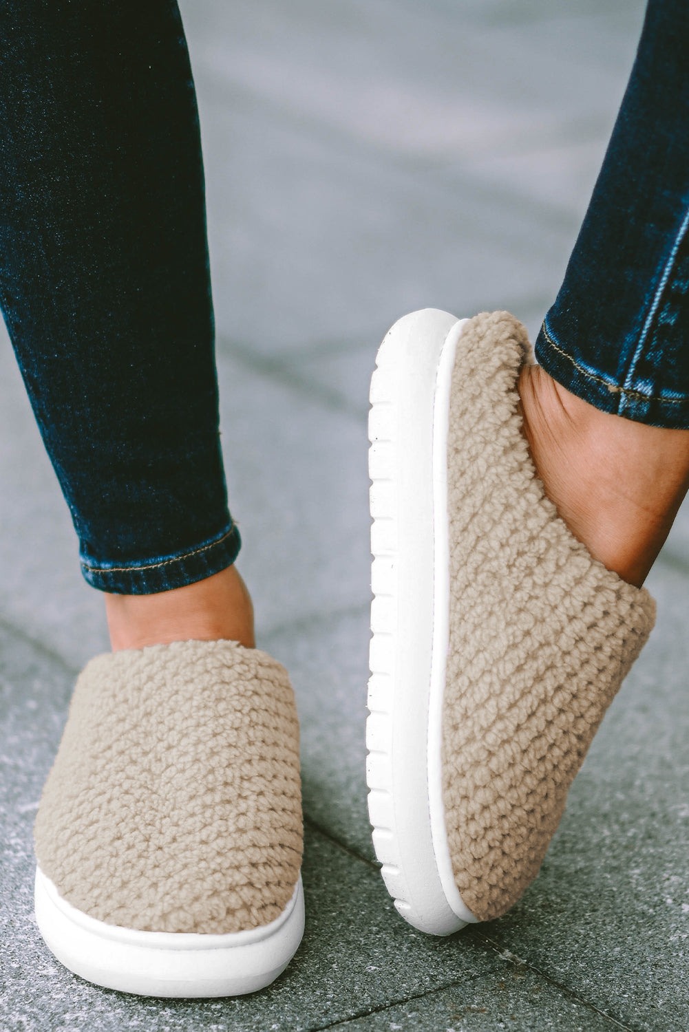 Pale Khaki Two-tone Knitted Warm Homewear Slippers-Chaelisa's New Jammies