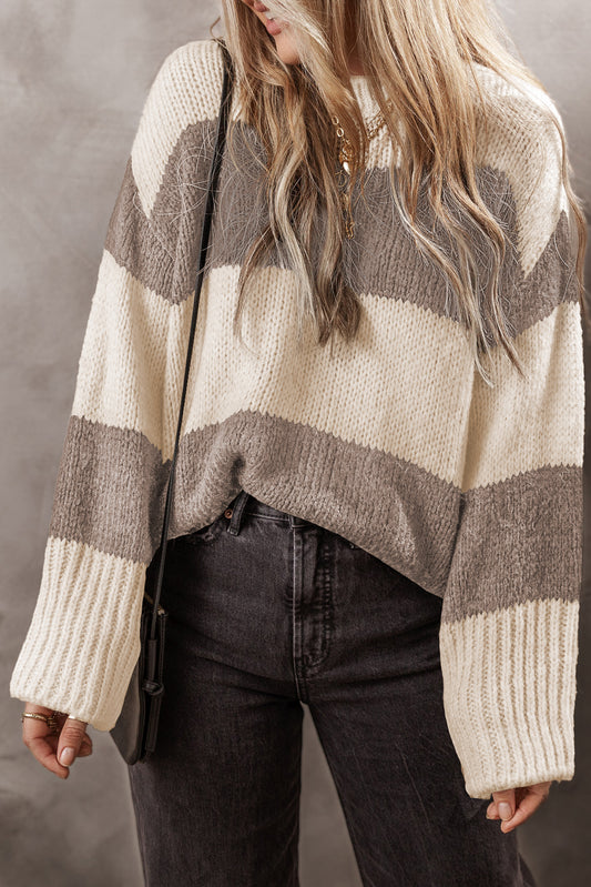 Simply Taupe Colorblock Loose Pullover Sweater-Chaelisa's New Jammies