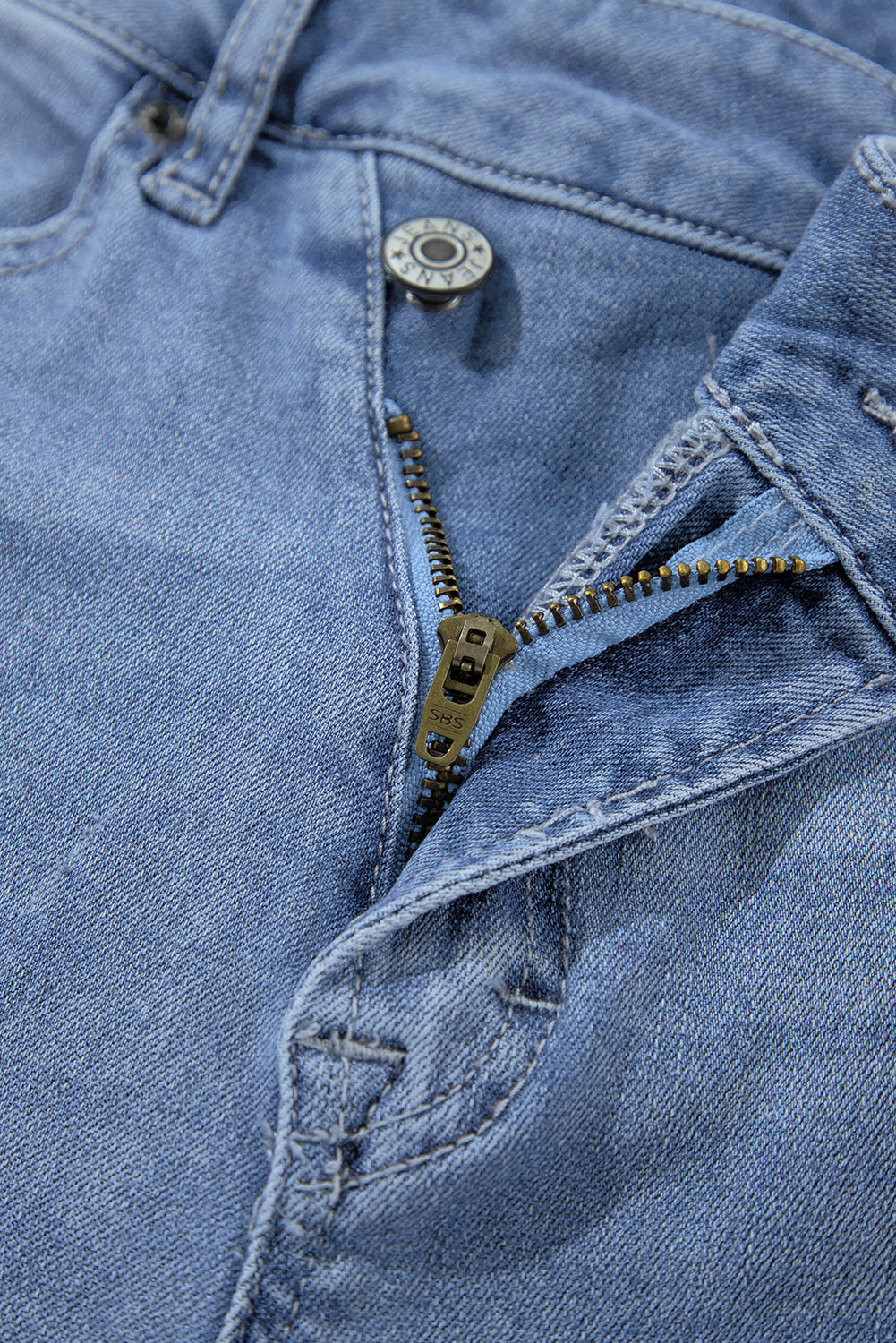 Dusk Blue High Rise Asymmetric Button Zip Fly Ripped Jeans-Chaelisa's New Jammies