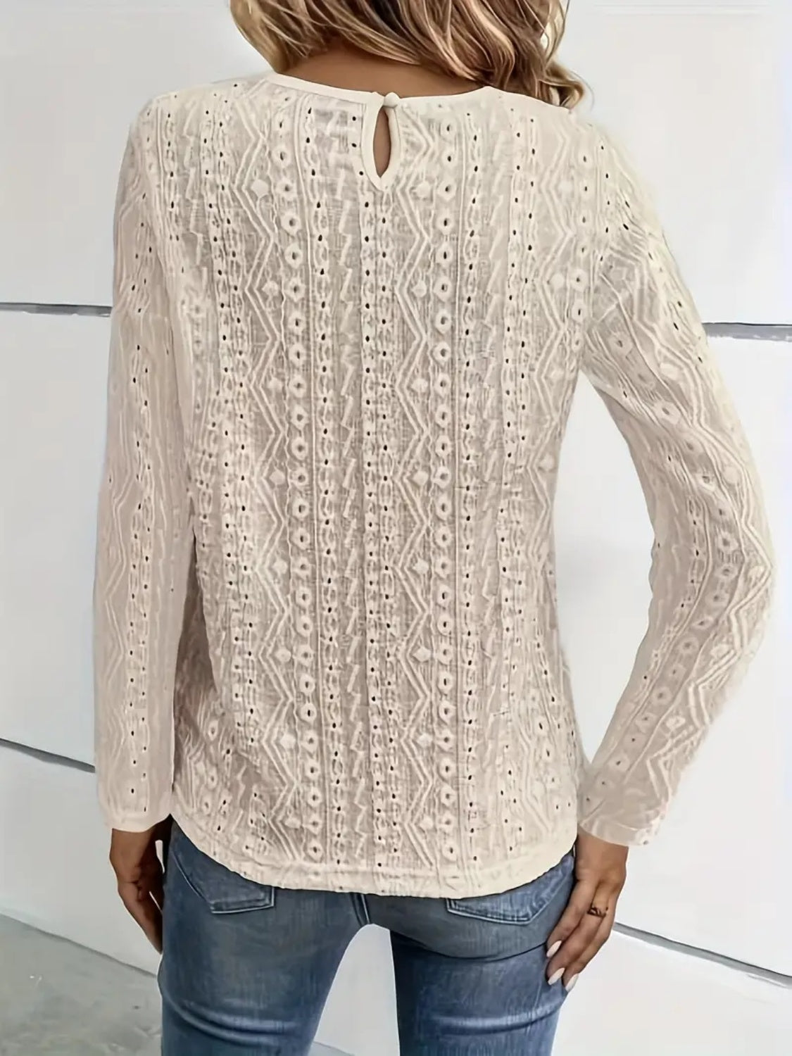 Lace Eyelet Long Sleeve Top-Chaelisa's New Jammies