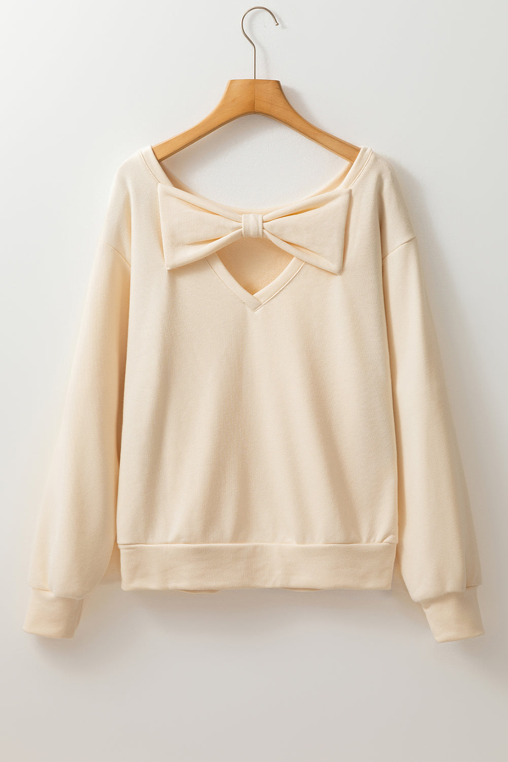 Apricot Bowknot Dewback Round Neck Sweatshirt-Chaelisa's New Jammies
