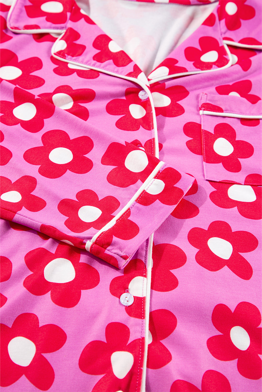Pink Flower Print Long Sleeve Shirt Shorts Pajamas Set-Chaelisa's New Jammies