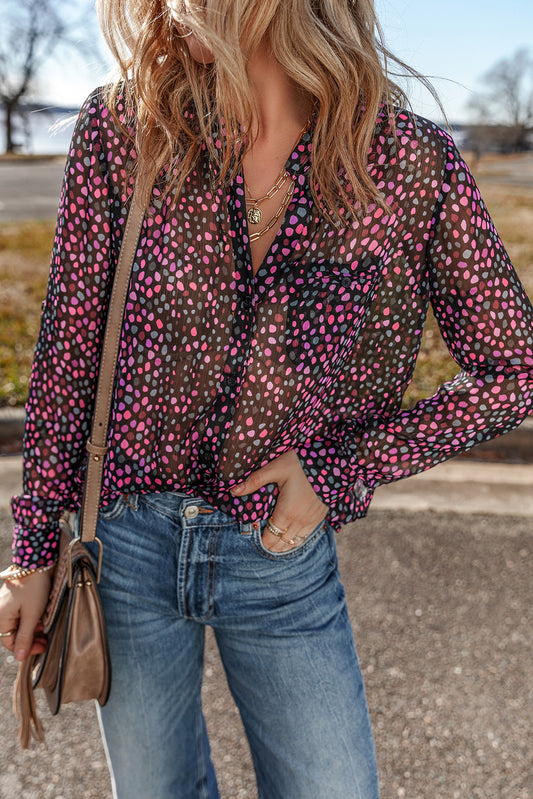 Grape Wine Polka Dot Printed Buttoned Casual Shirt-Chaelisa's New Jammies