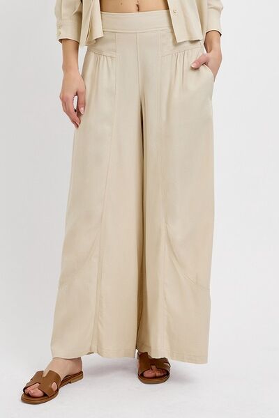 RISEN Shirring Detail Wide Leg Pants-Chaelisa's New Jammies