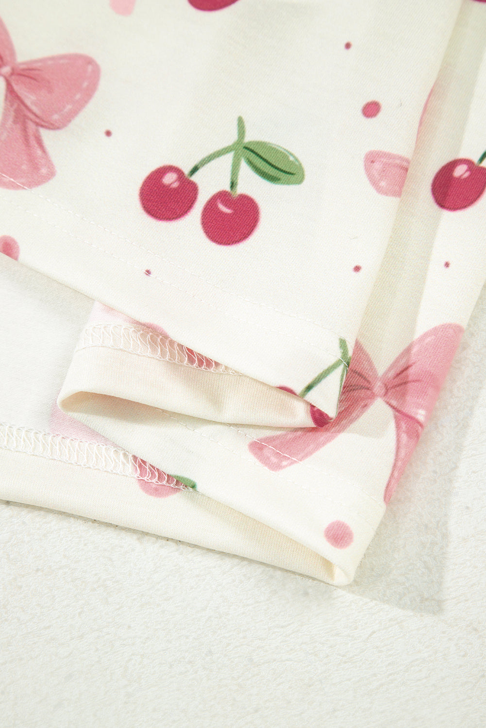 Beige Bow Fruit Print Contrast Pipping Short Pajamas Set-Chaelisa's New Jammies