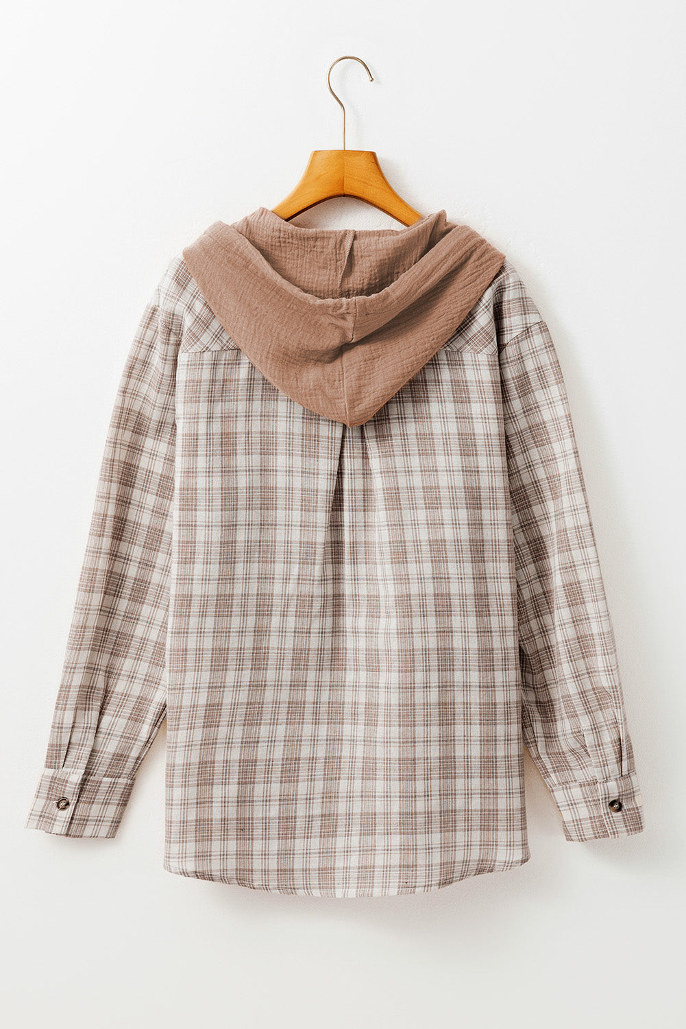 Khaki Checkered Print Loose Fit Buttoned Hooded Shacket-Chaelisa's New Jammies