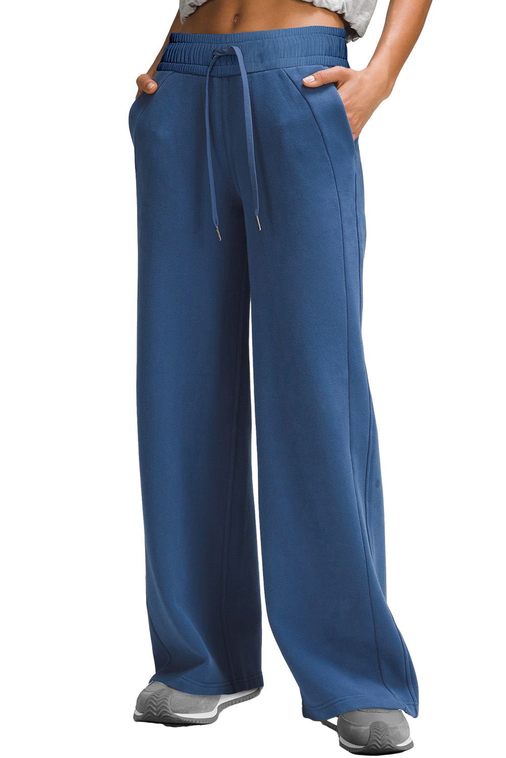 Sail Blue Drawstring High Waist Wide Leg Pocketed Sweatpants-Chaelisa's New Jammies