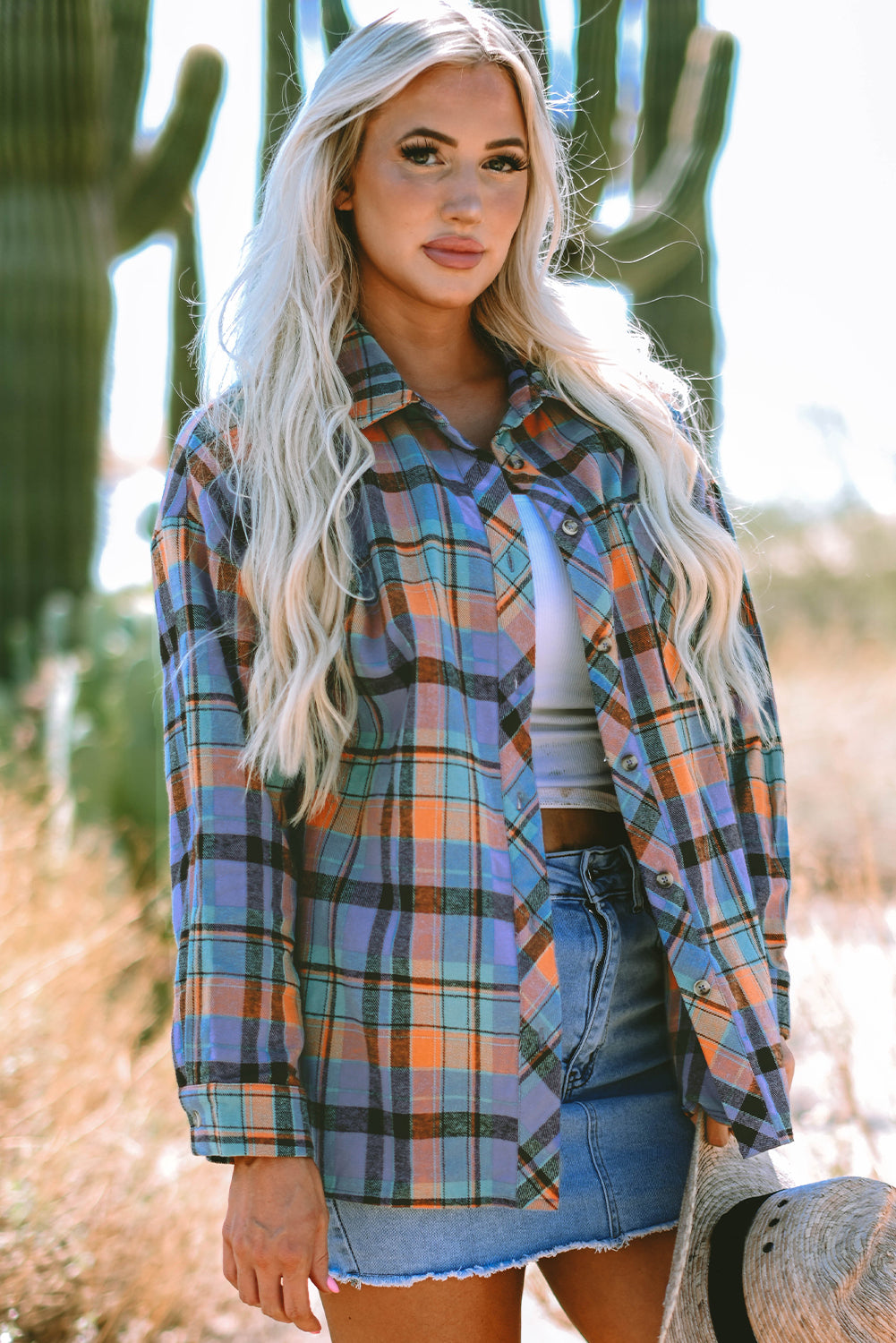Orange Plaid Print Loose Vintage Shirt-Chaelisa's New Jammies