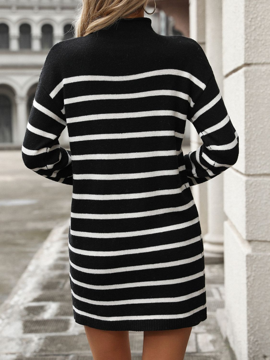 Striped Mock Neck Long Sleeve Mini Dress-Chaelisa's New Jammies