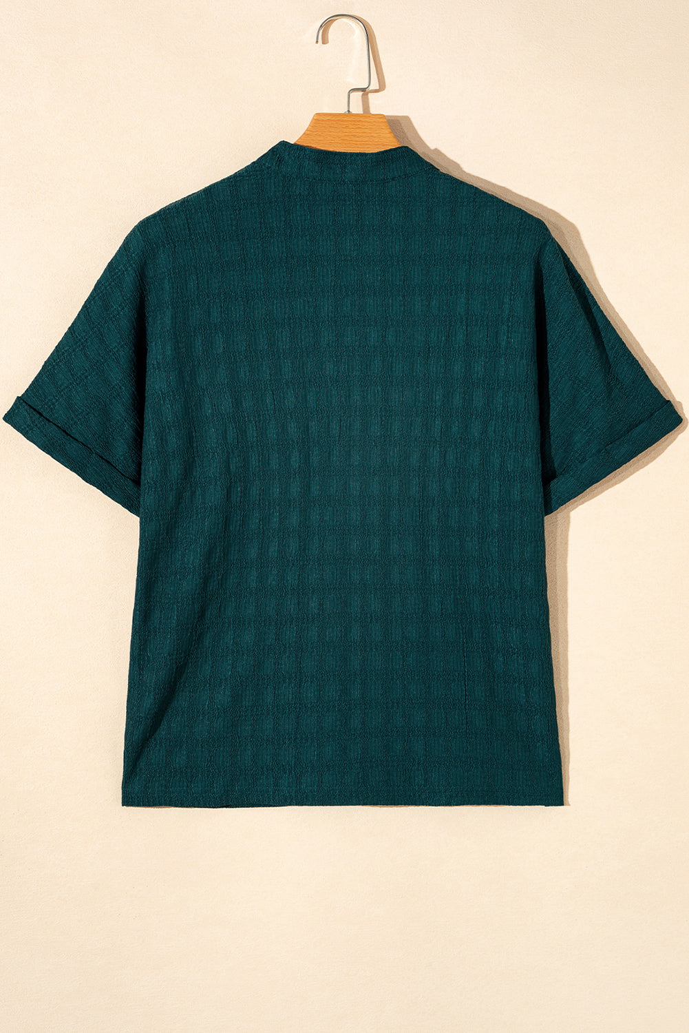 Sea Green Solid Textured Split Neck Short Sleeve Blouse-Chaelisa's New Jammies