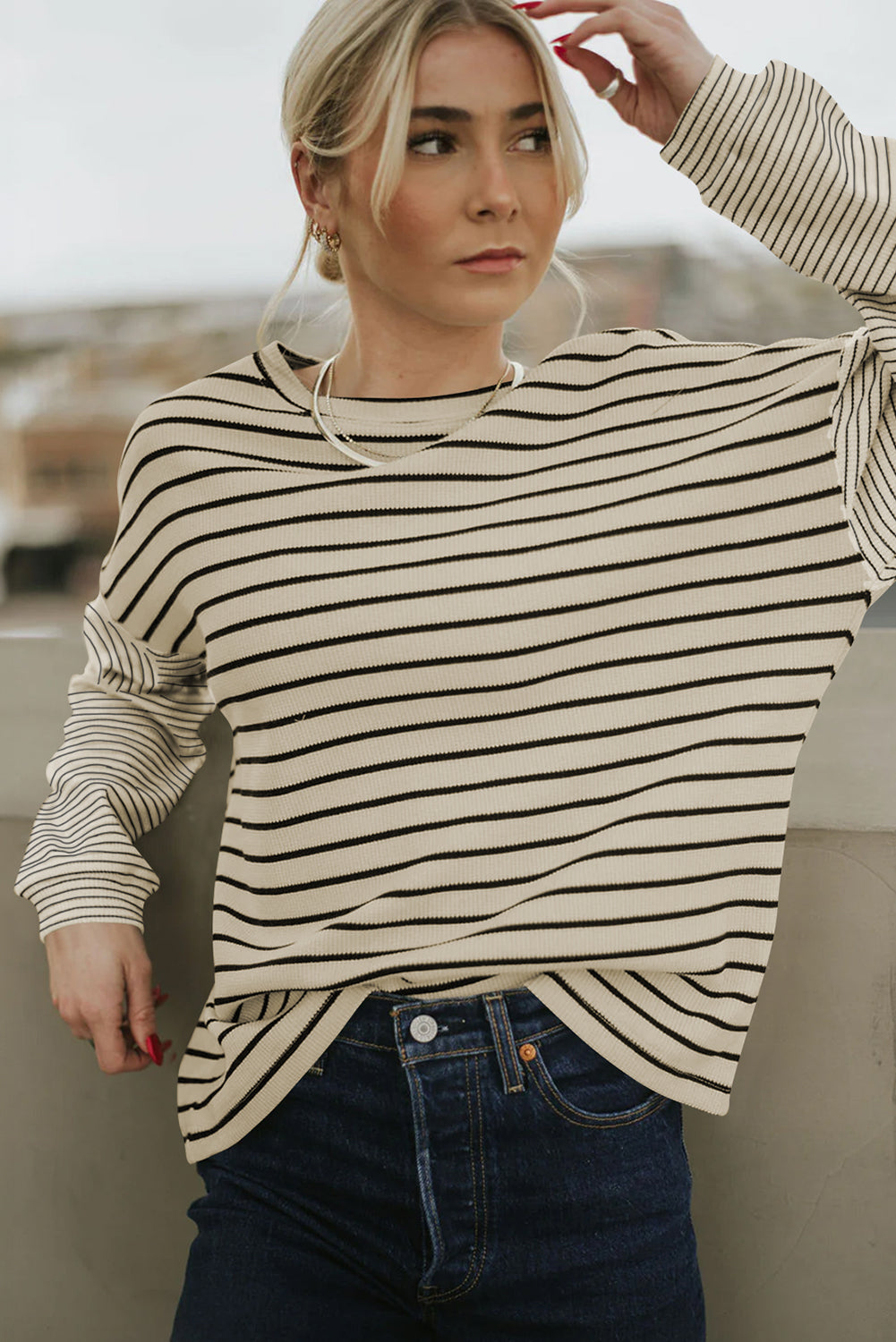 Black Striped Patchwork Loose Long Sleeve Tee-Chaelisa's New Jammies