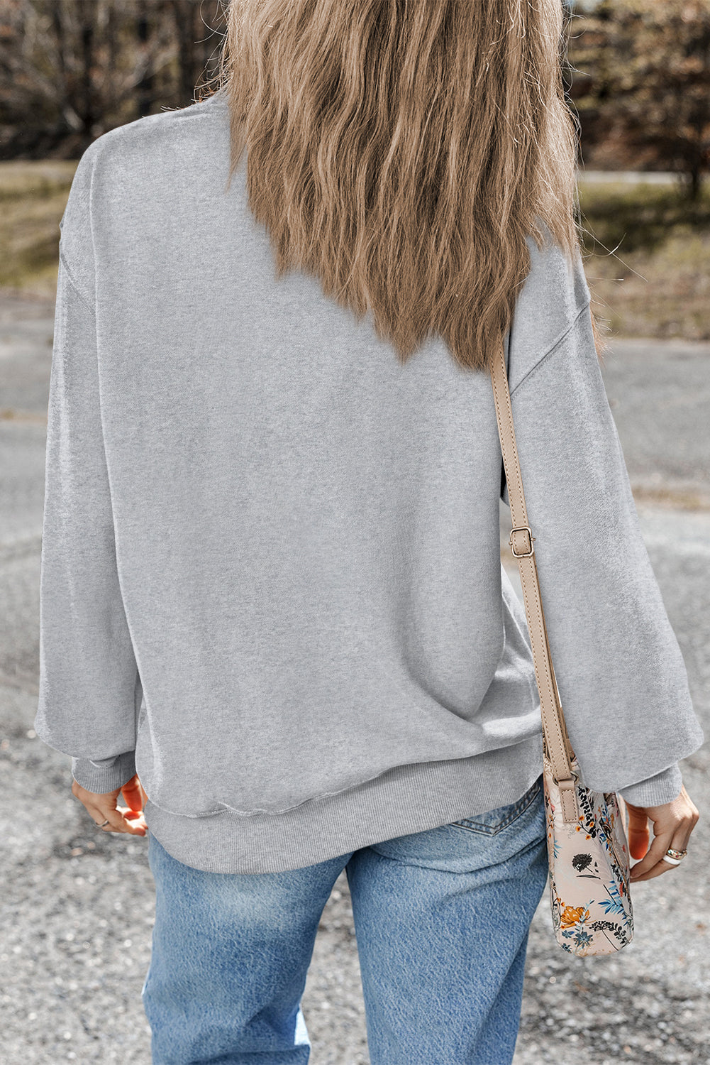 Light Grey Plain Drop Shoulder Crewneck Pullover Sweatshirt-Chaelisa's New Jammies