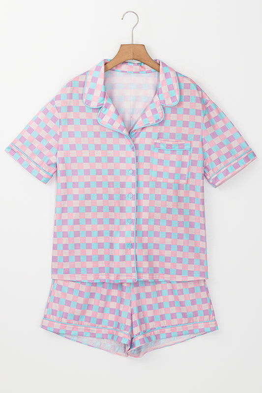 Purple Checkered Pattern Short Sleeve Pajamas Set-Chaelisa's New Jammies