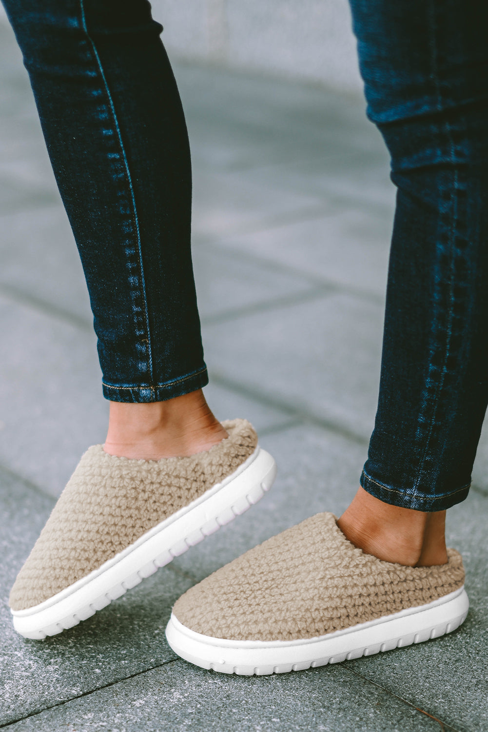 Pale Khaki Two-tone Knitted Warm Homewear Slippers-Chaelisa's New Jammies