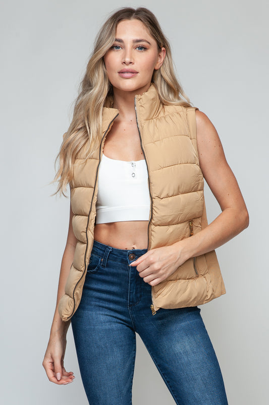Snobbish Zip Up Turtleneck Vest with Pockets-Chaelisa's New Jammies