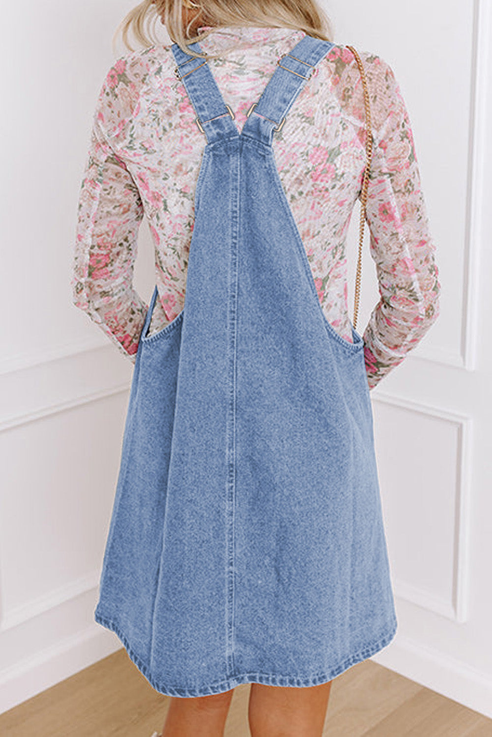 Beau Blue Wide Strap Button Front Pocketed Denim Mini Dress-Chaelisa's New Jammies