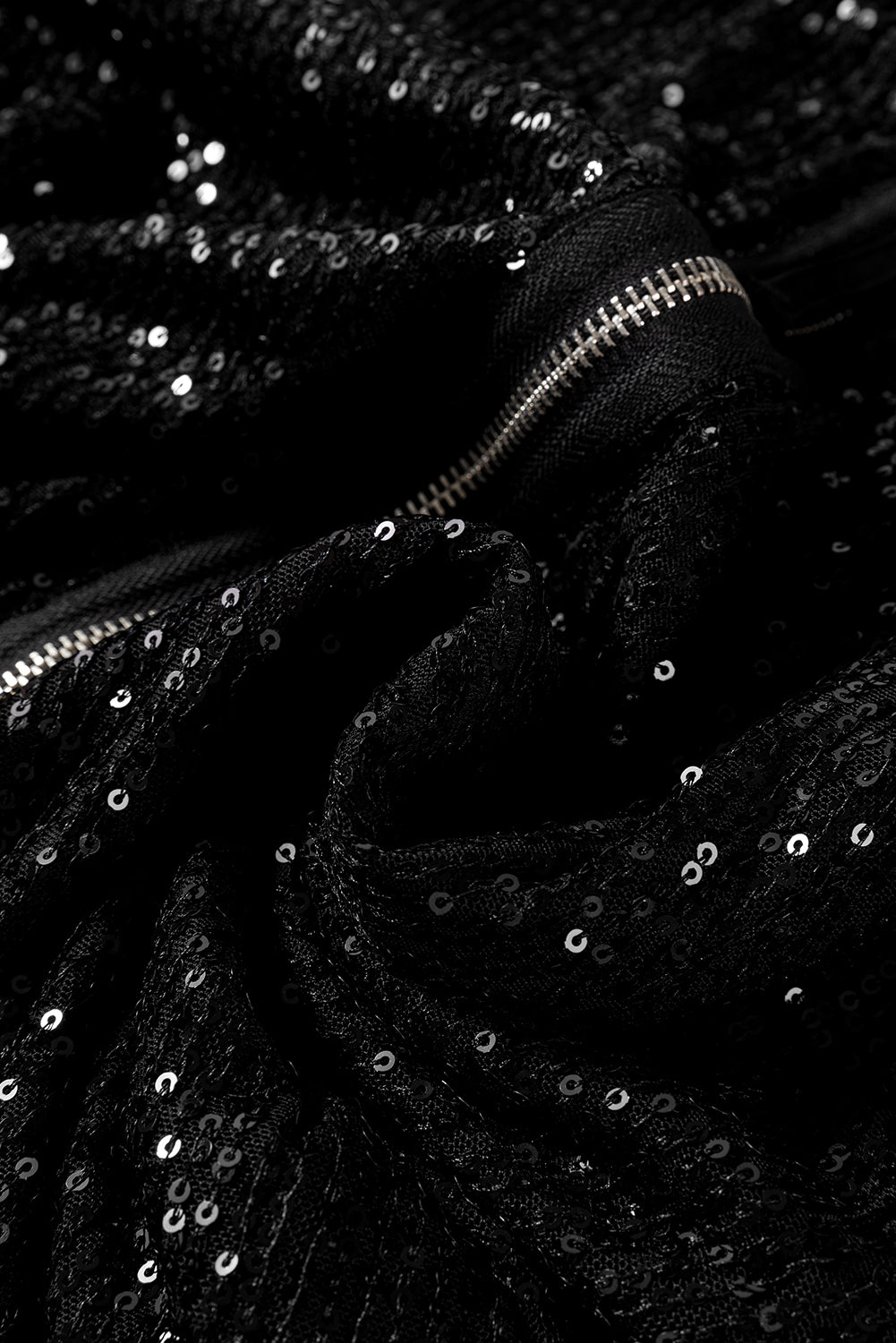 Black Sequin Zip up Round Neck Long Sleeve Jacket-Chaelisa's New Jammies